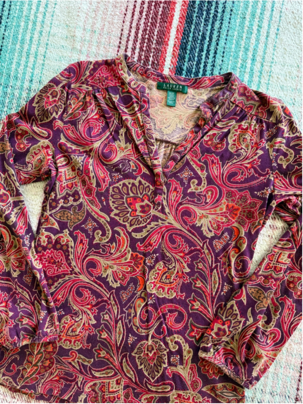 Vintage Lauren Ralph Lauren Red Paisley Tunic Top M